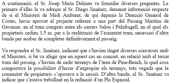 Pregunta de CiU a l'Ajuntament de Gav&agrave; sobre l'estat del planejament del tram del passeig mar&iacute;tim que ha de salvar la Riera dels Canyars (19 de juliol de 2001)